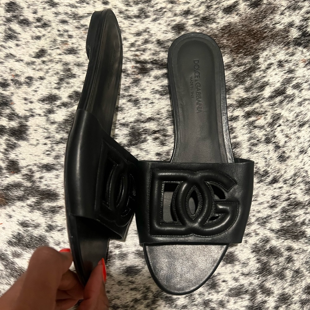 Dolce and Gabbana Calfskin slides with DG Millennials